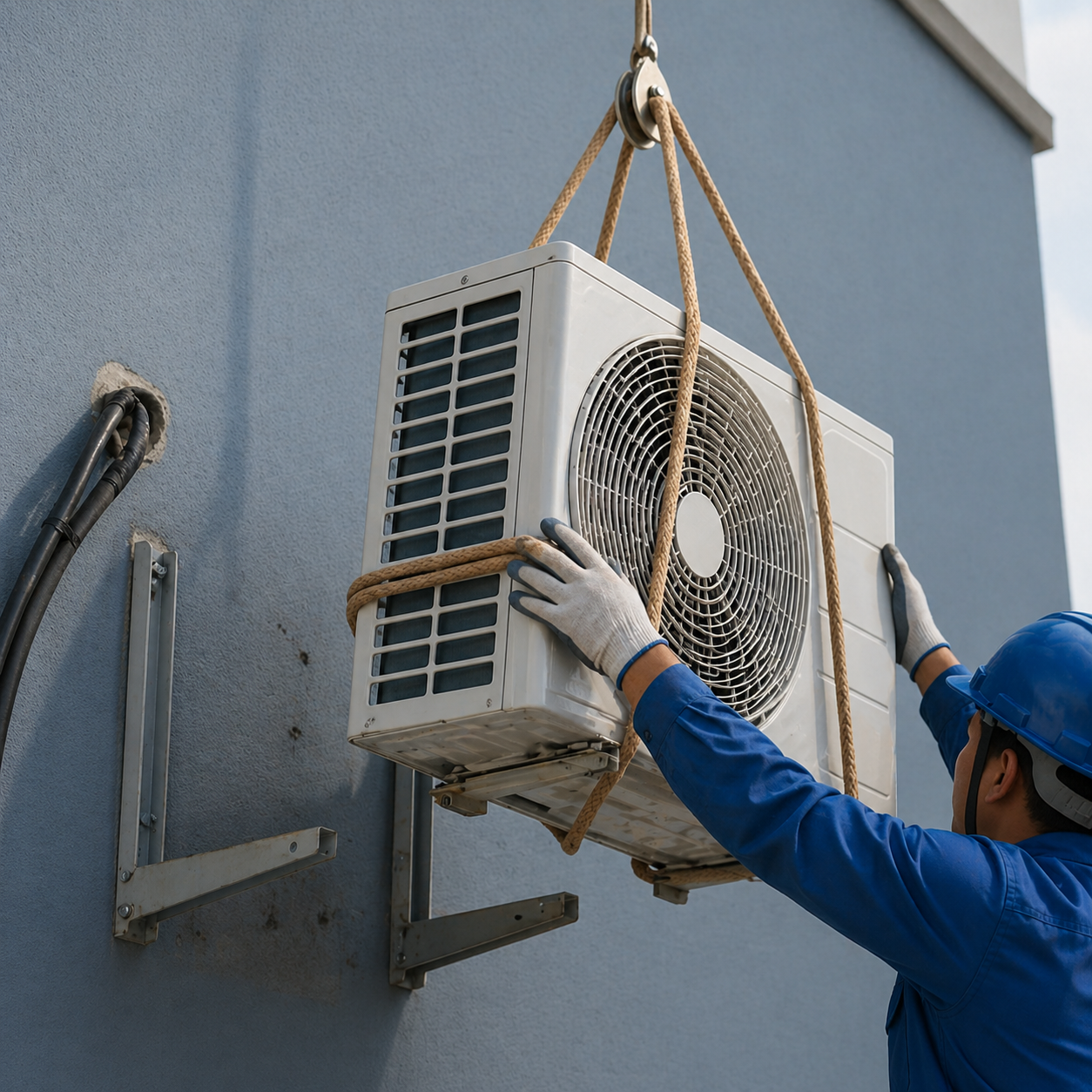 AC installation with Rope support